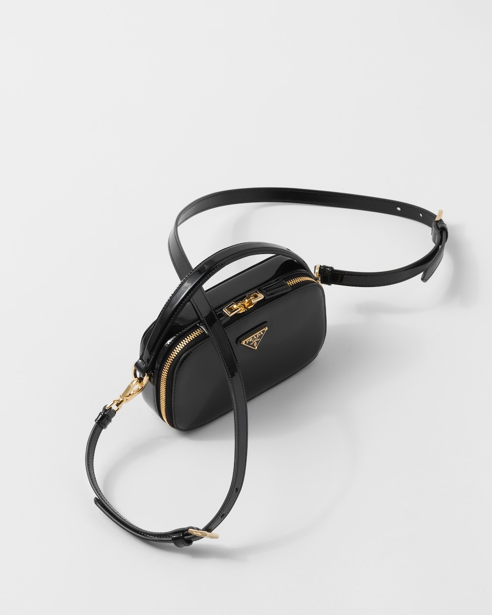 Pra*a Odette Patent Leather Mini-Bag Black For Women 1BH206_069_F03KJ_V_OVM – 6.8 Inches / 17.5 Cm