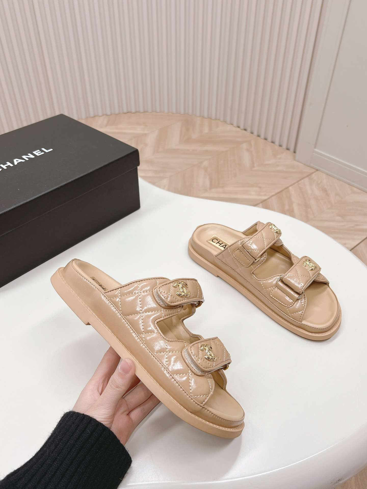 Ch**el Sandals With Ch**el Logo Beige For Women