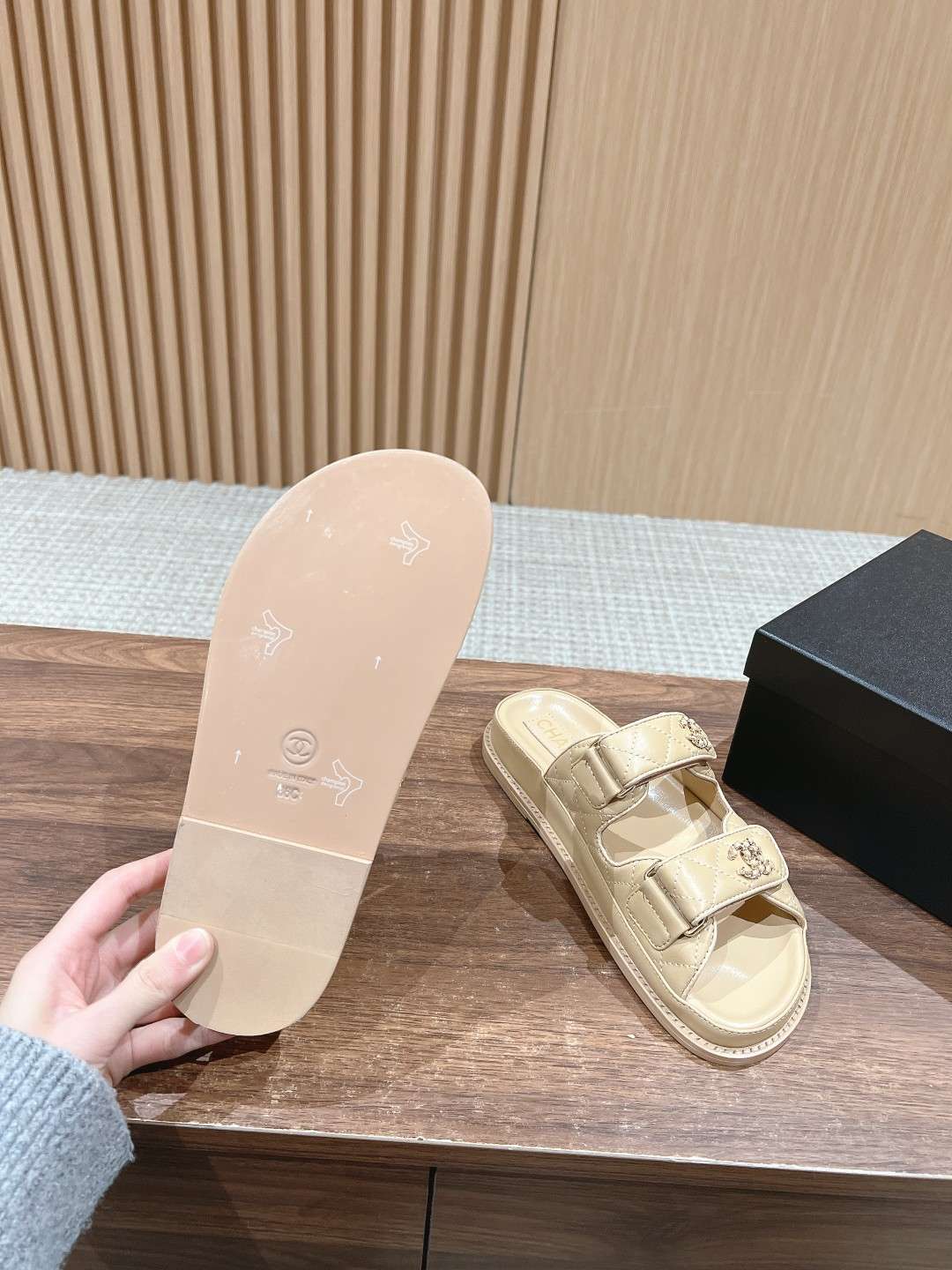 Ch**el Sandals With Ch**el Logo Beige For Women