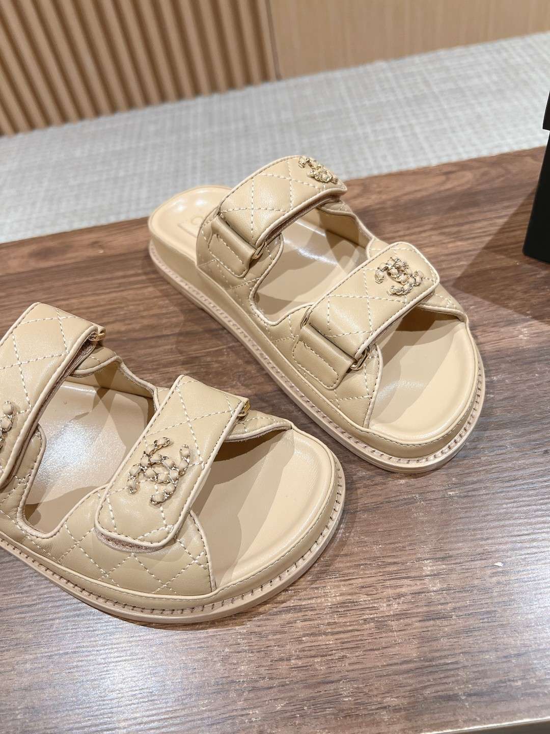 Ch**el Sandals With Ch**el Logo Beige For Women