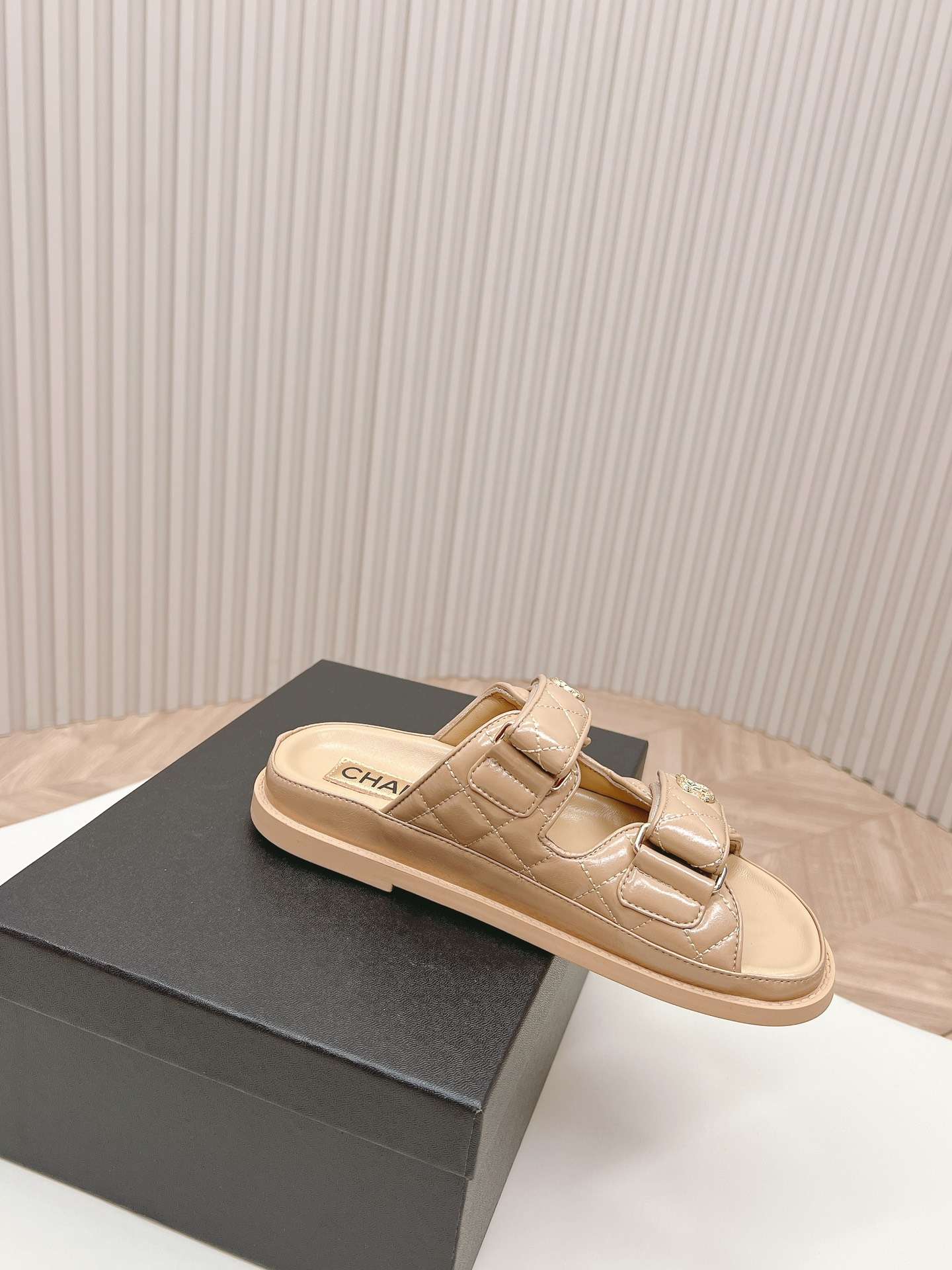 Ch**el Sandals With Ch**el Logo Beige For Women