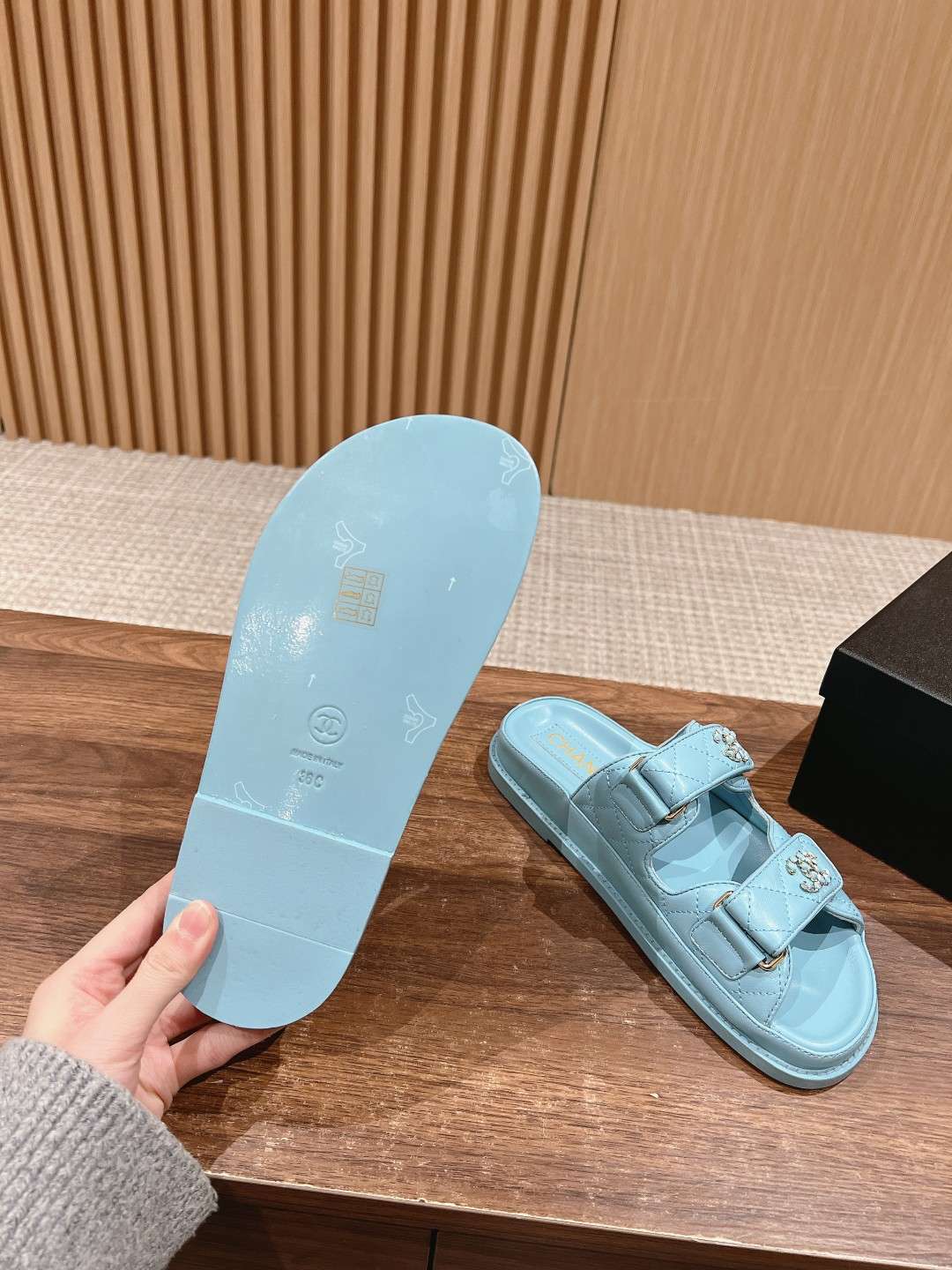 Ch**el Sandals With Ch**el Logo Light Blue For Women