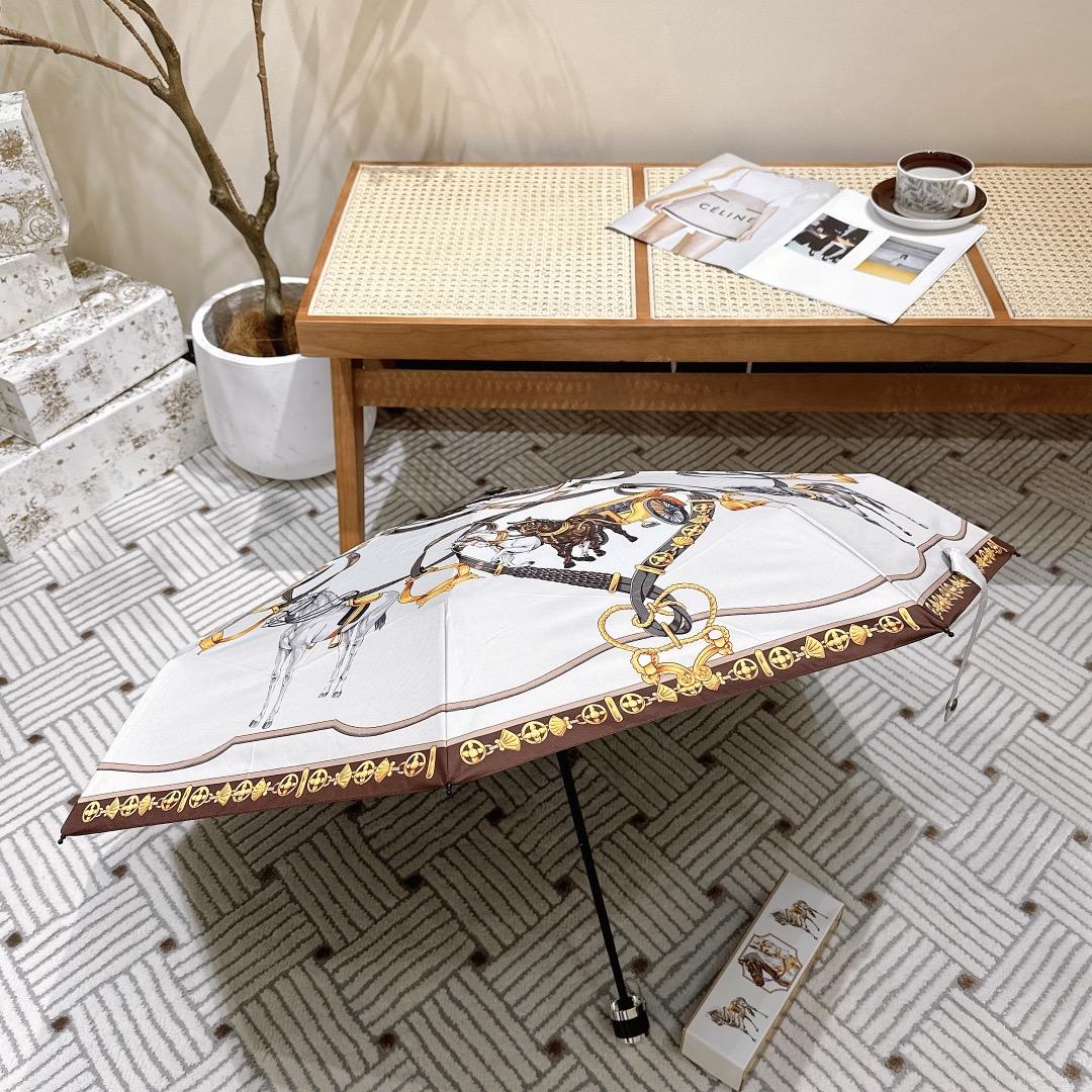 H**me5 Long Umbrella With Horse Motif White