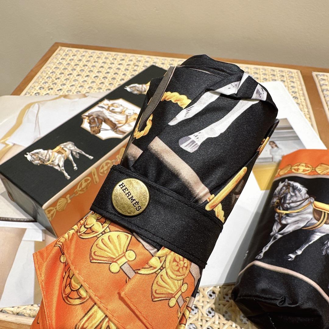 H**me5 Long Umbrella With Horse Motif Black