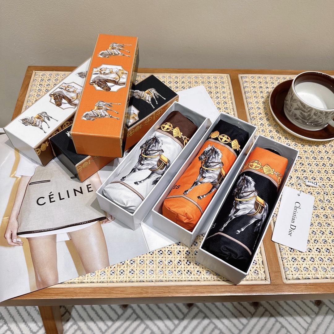 H**me5 Long Umbrella With Horse Motif Orange