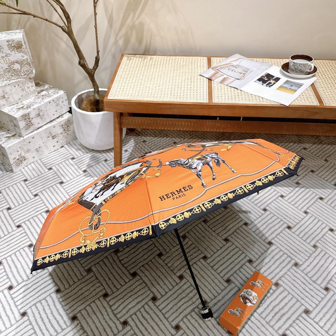 H**me5 Long Umbrella With Horse Motif Orange