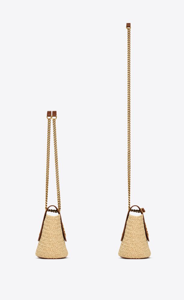 Sa1nt Lau*nt Mini Manon In Raffia And Aged Vegetable-Tanned Beige For Women 9.1 Inches/ 23 Cm 774269GAAED9051