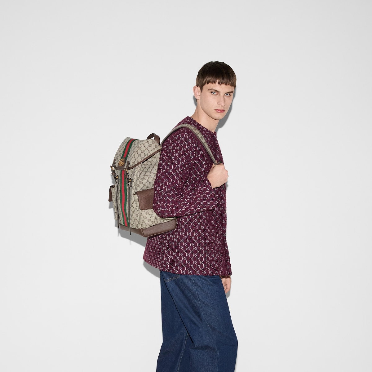 Gvc*1 Ophidia Medium Backpack Beige For Men 15.7 in/ 40 cm 598140 HUHAT 8564