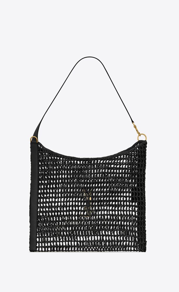 [True-to-ORIGINAL] Sa1nt Lau*nt Oxalis Bag In Raffia Macramé Black For Women 15.7 Inches/ 40 Cm 781289GAAEA1000
