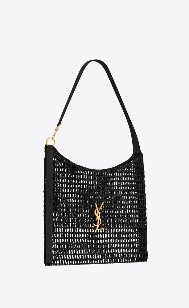 [True-to-ORIGINAL] Sa1nt Lau*nt Oxalis Bag In Raffia Macramé Black For Women 15.7 Inches/ 40 Cm 781289GAAEA1000