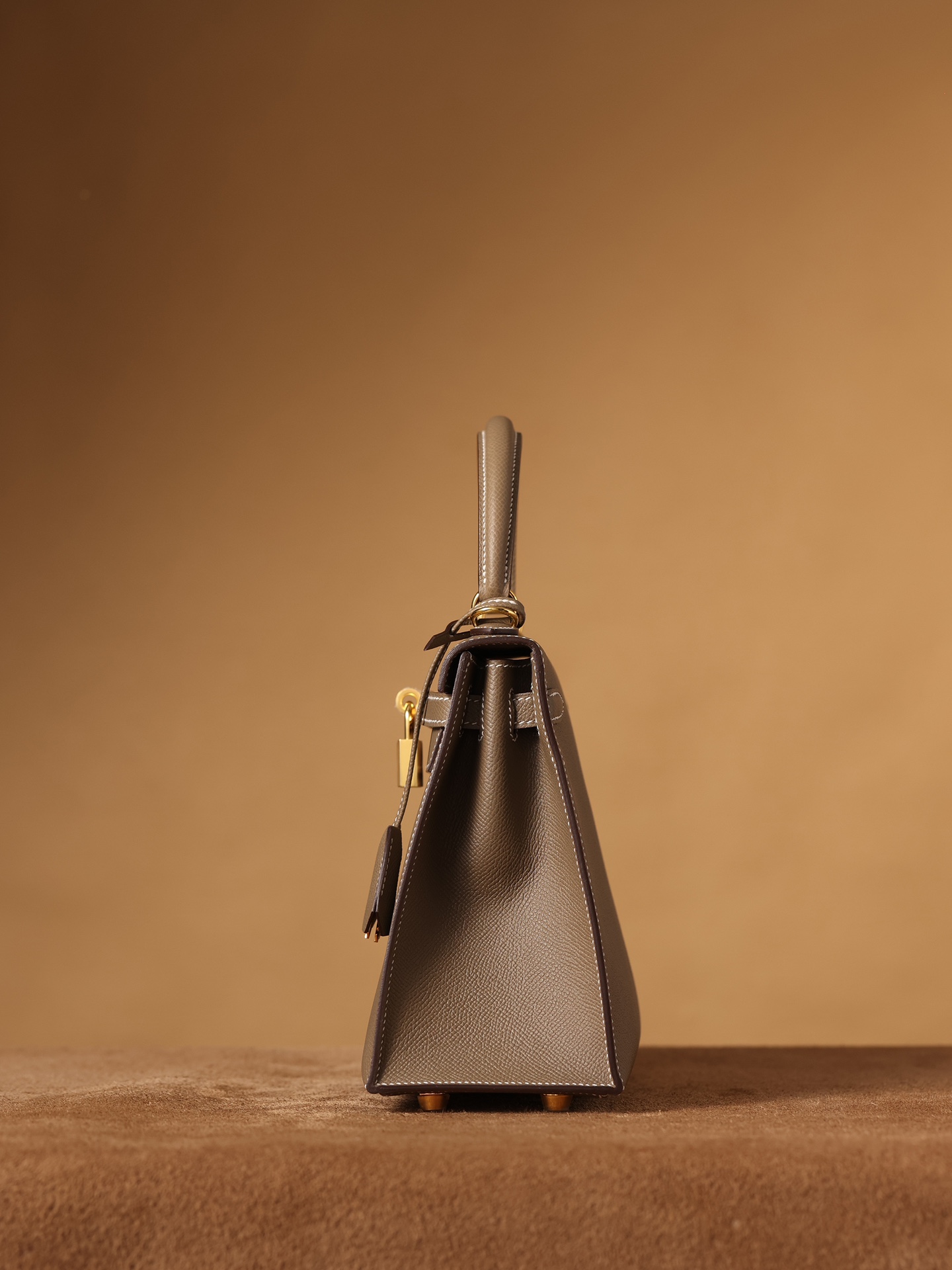 H**me5 Kelly Epsom Gold Tone Lock Bag Grey For Women 9,8in/25cm