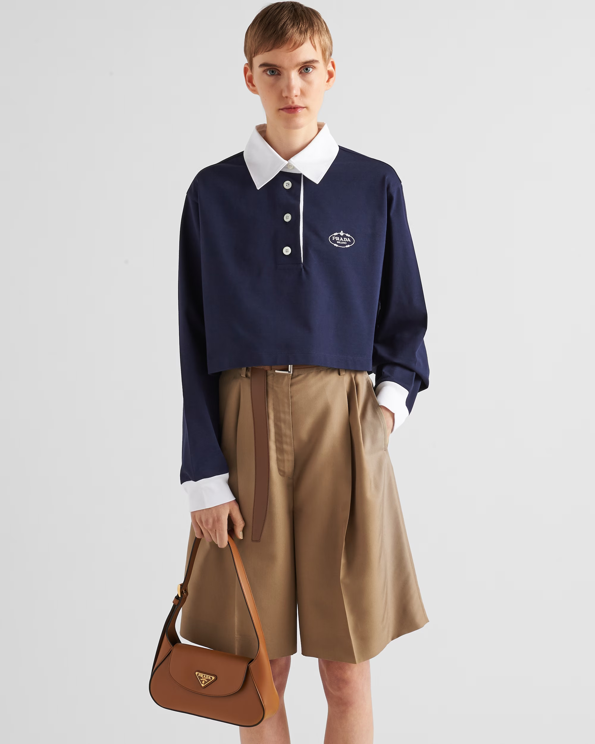 [True-to-ORIGINAL] Pra*a Small Shoulder Bag Brown For Women 9,8in/25cm