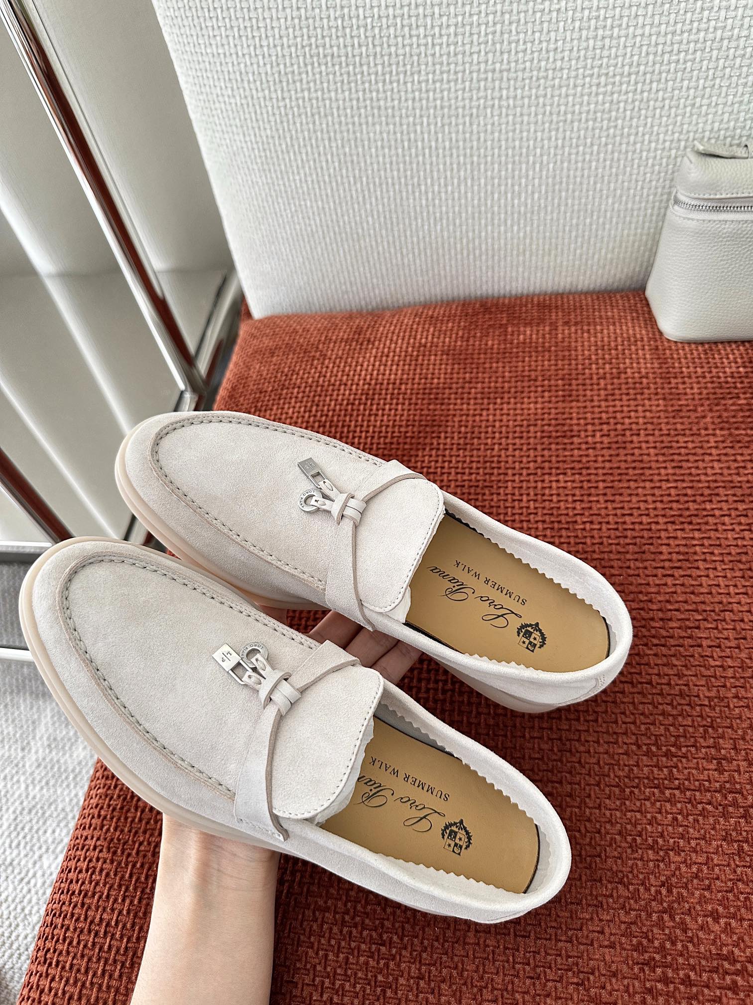 L0r0 P1ana Summer Charms Walk Loafers Powder Pearl For Women – FAE5444 A760