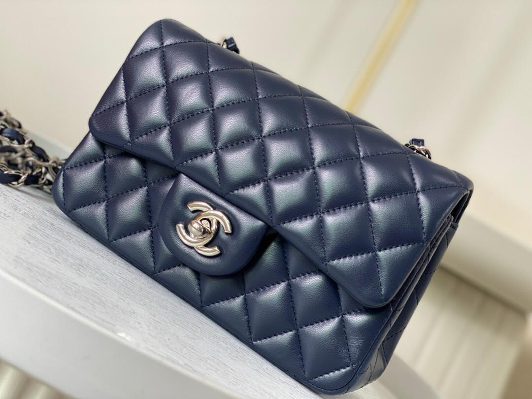 Ch**el Classic Handbag Navy Blue For Women, Women’s Bags, Shoulder And Crossbody Bags 10.2in/20cm A01112