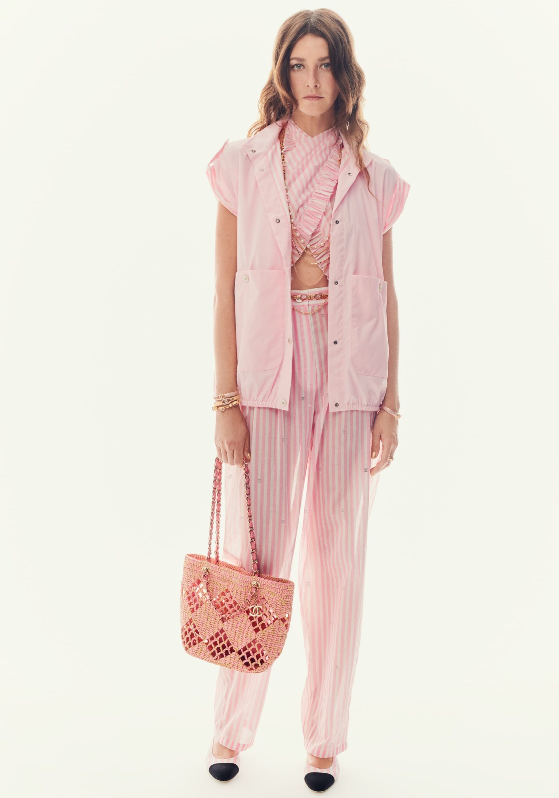 Ch**el Slingbacks Sandals White, Pink And Black For Women G31319 B16024 NW004