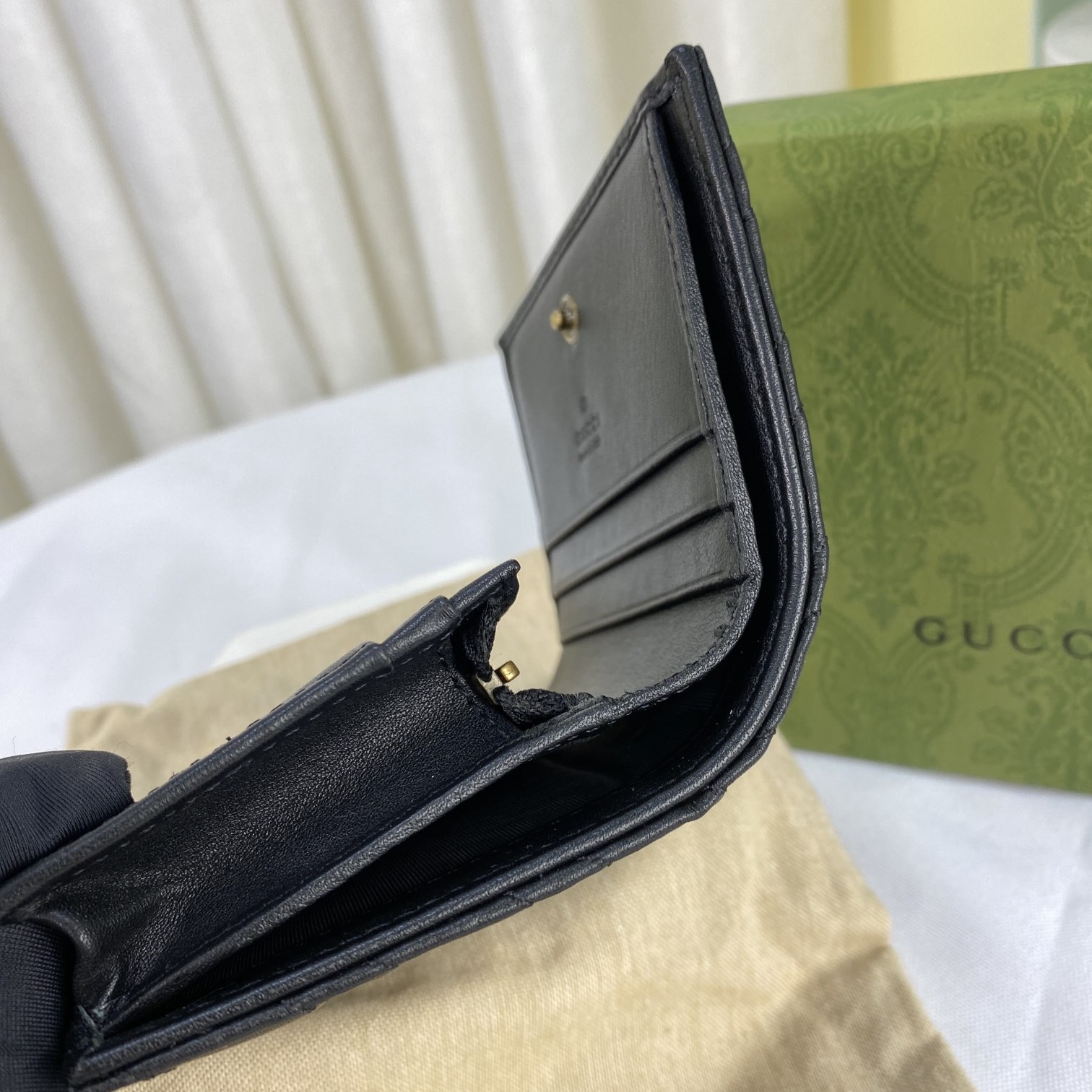 Gvc*1 GG Marmont Card Case Wallet Black For Women 4.5in/11cm 466492 DTD1T 1000