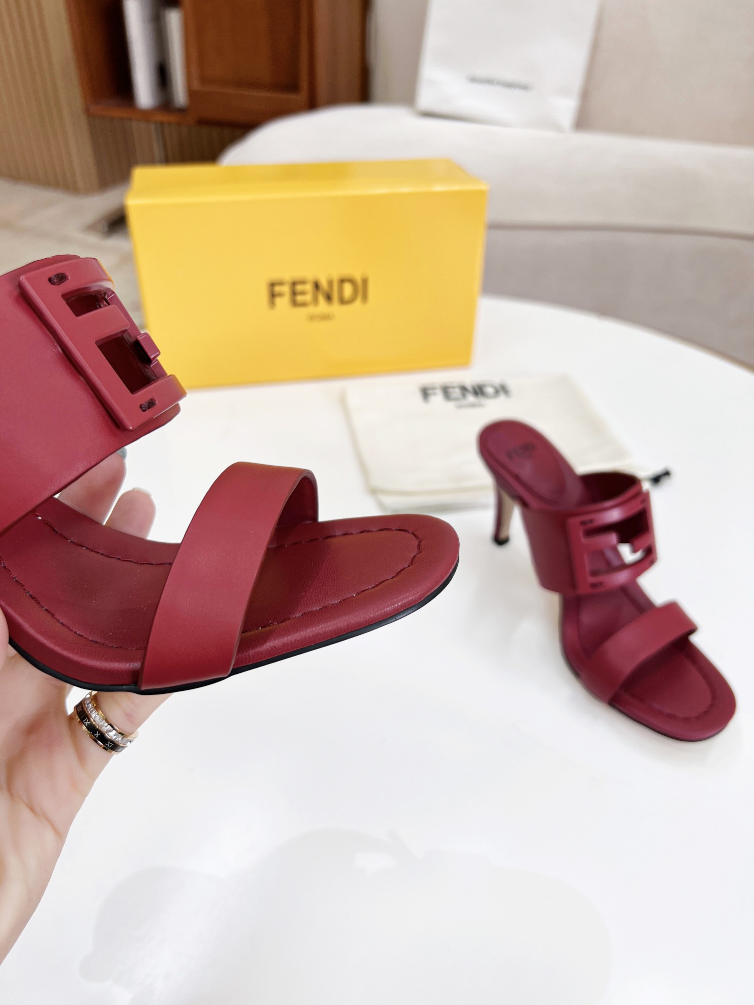 F**di Baguette Dark Pink Heels For Women