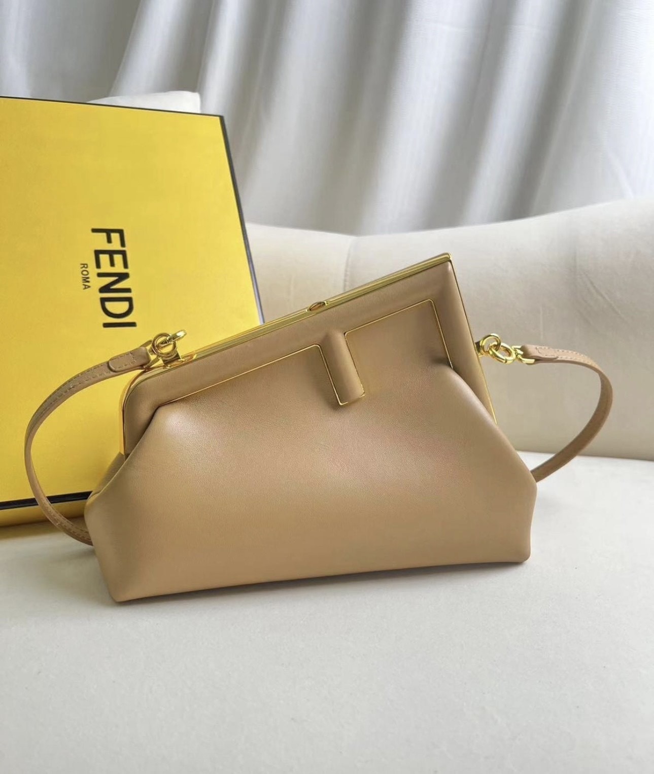 [True-to-ORIGINAL] F**di First Small Bag Beige For Women
