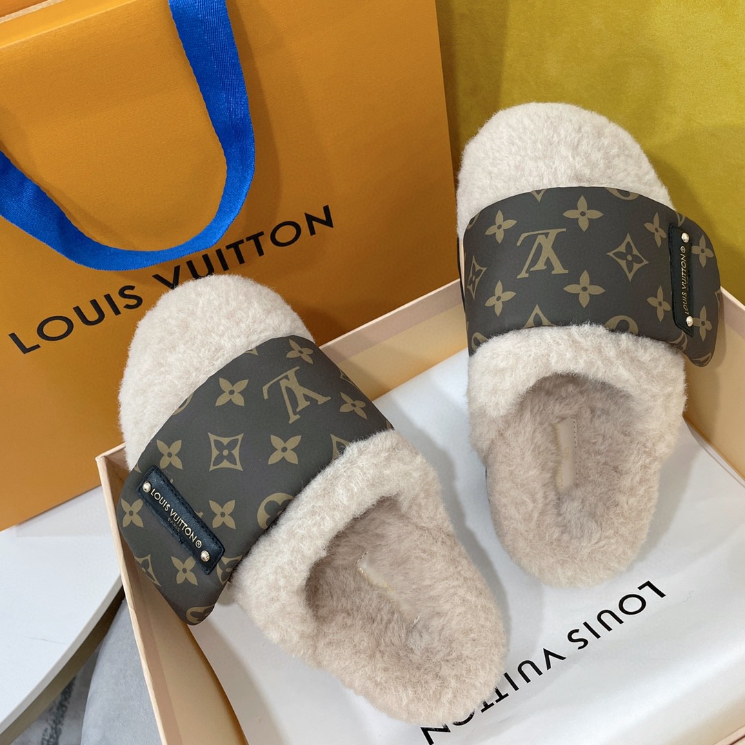 L0vis Vvtt0n Slipper Pillow Flat Comfort Mule Beige For Women