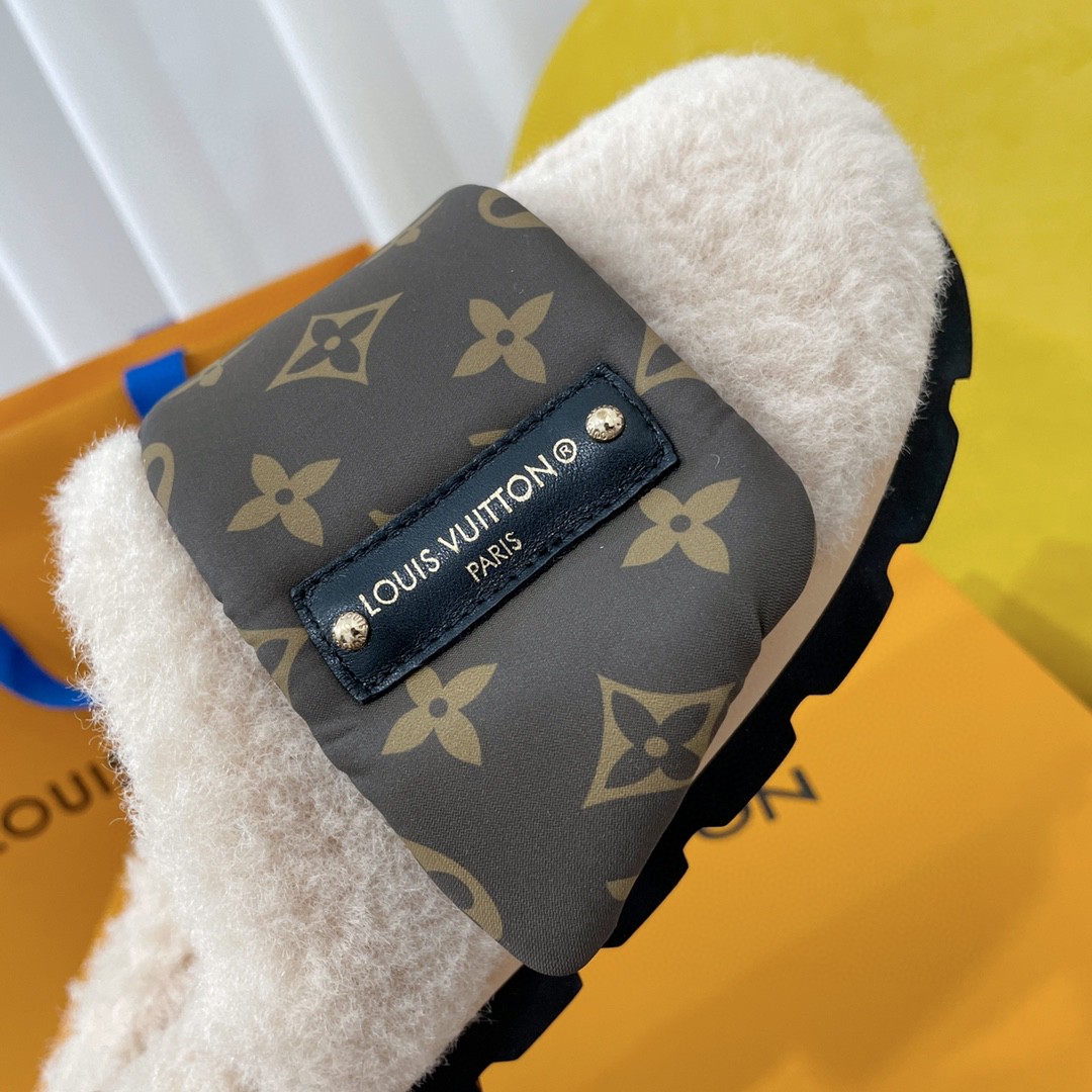 L0vis Vvtt0n Slipper Pillow Flat Comfort Mule Beige For Women