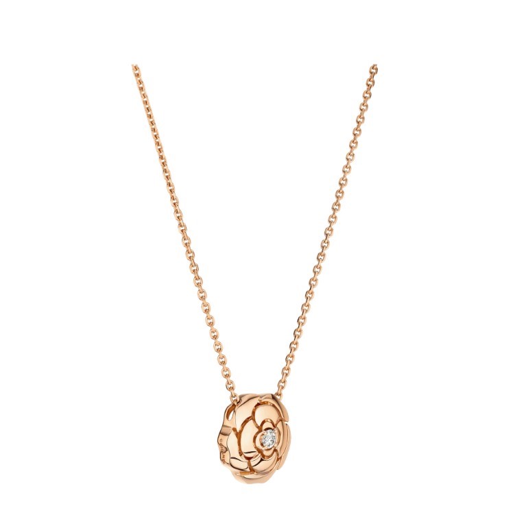 Ch**el Extrait De Camélia Necklace Rose Gold For Women J11660
