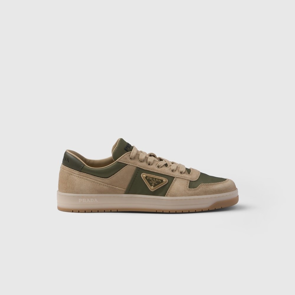 Pra*a Downtown Delavé Suede And Re-Nylon Sneakers Ecru/Military For Men 2EE364_3KUY_F03TK_F_D002