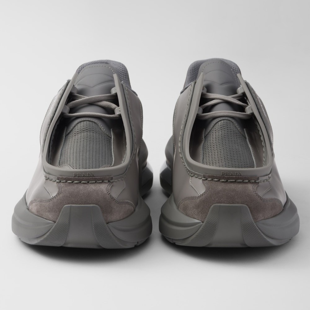 Pra*a Systeme Brushed Leather Sneakers With Bike Fabric And Suede Marble Gray For Men 2EG424_3C37_F0DWG