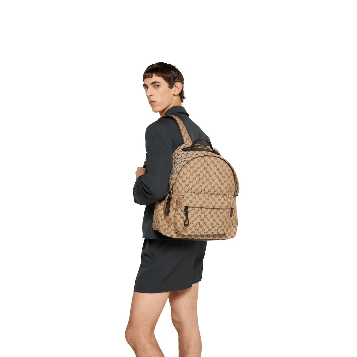 Gvc*1 Medium GG Backpack With Web Beige And Dark Brown For Men 14.2in/36cm 824624 FAEHZ 9795