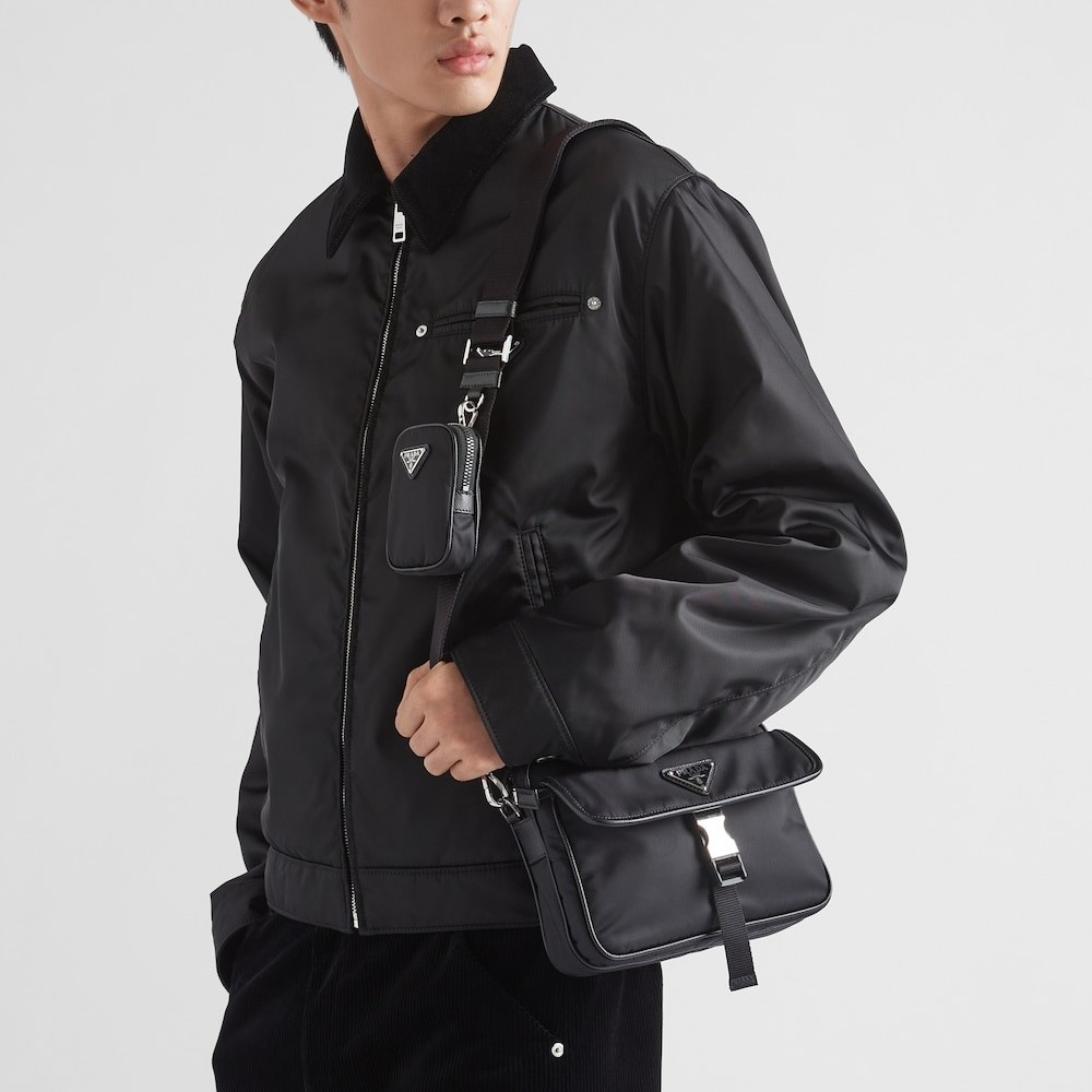 Pra*a Re-Nylon And Saffiano Leather Shoulder Bag Black For Men 8.7in/22cm 2VH133_2DMH_F0002_V_XMP