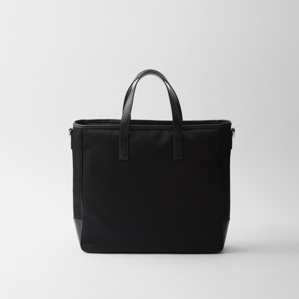Pra*a Re-Nylon And Saffiano Leather Tote Bag Black For Men 14.2in/36cm 2VG064_2DMH_F0002_V_XOO