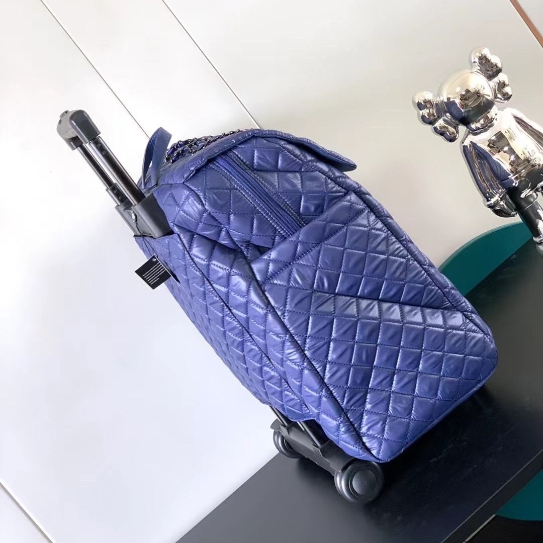 Ch**el Classic Quilted Suitcase Blue 17.7in/45cm