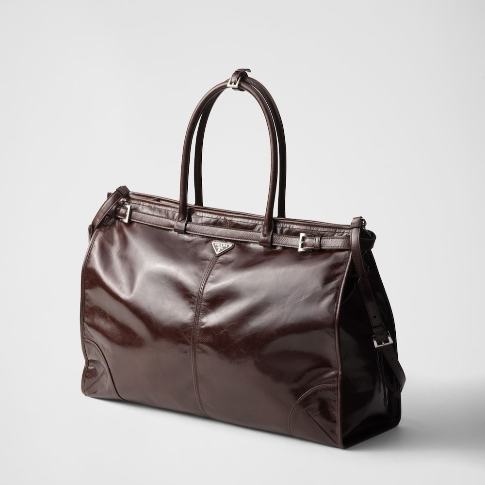 Pra*a Bonnie Leather Tote Bag Dark Brown For Men 19.7in/50cm 2VG128_2CYR_F01D6_V_OOO