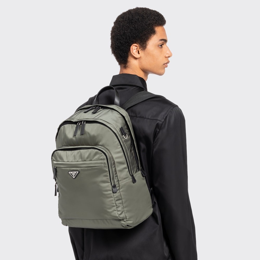 Pra*a Re-Nylon And Leather Backpack Forest Green For Men 12.2in/31cm 2VZ048_2DMG_F0414_V_OOO