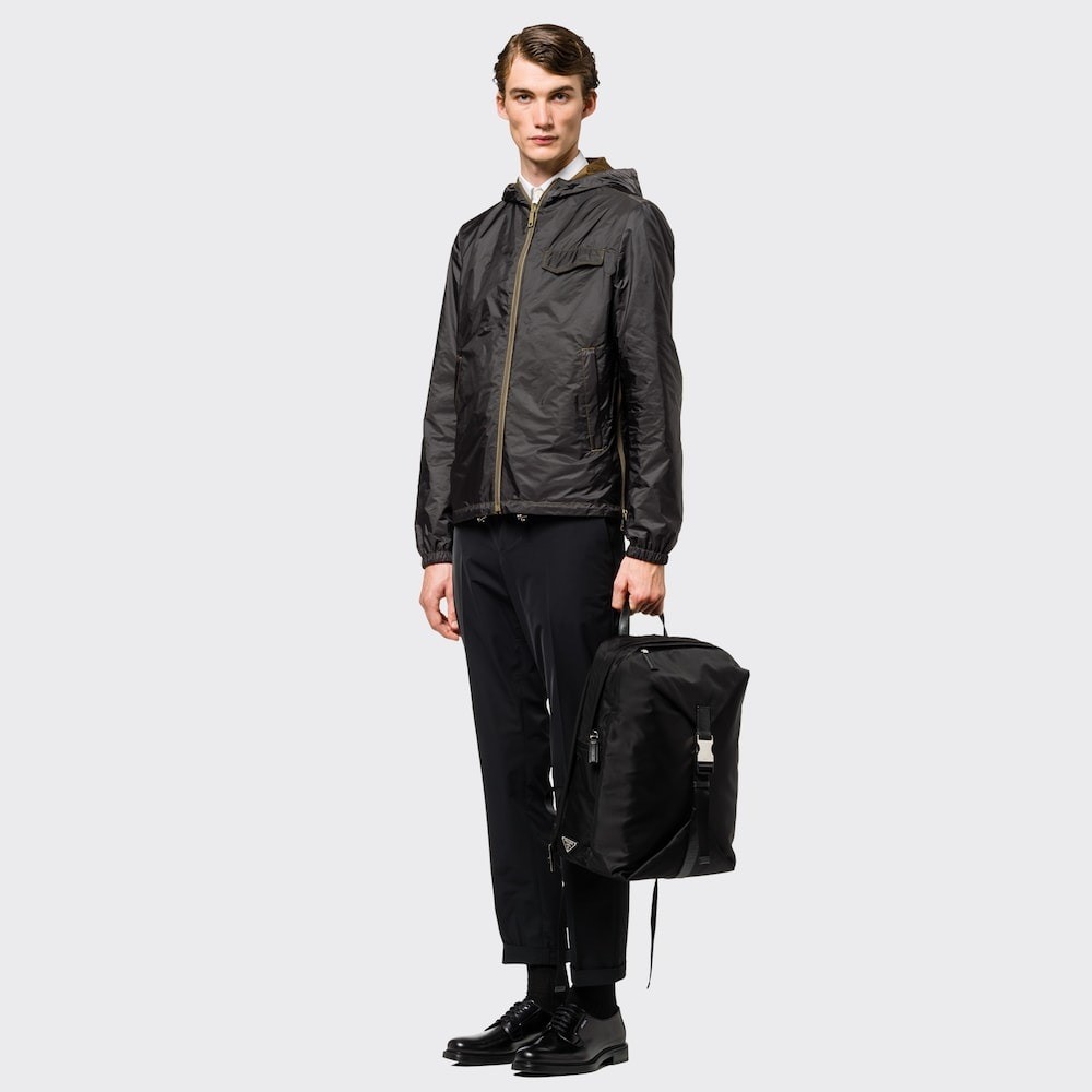 Pra*a Re-Nylon And Leather Backpack Black For Men 11.4in/29cm 2VZ028_2DMG_F0002_V_OOO