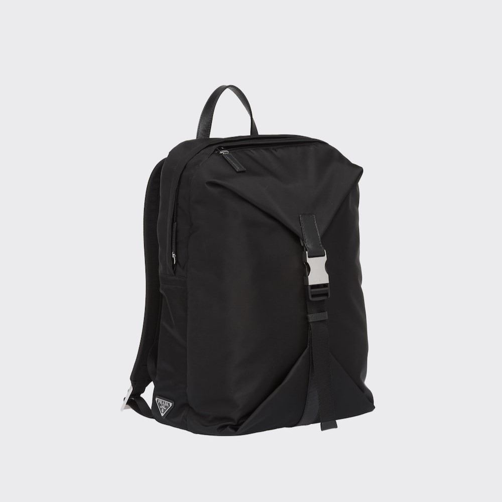 Pra*a Re-Nylon And Leather Backpack Black For Men 11.4in/29cm 2VZ028_2DMG_F0002_V_OOO