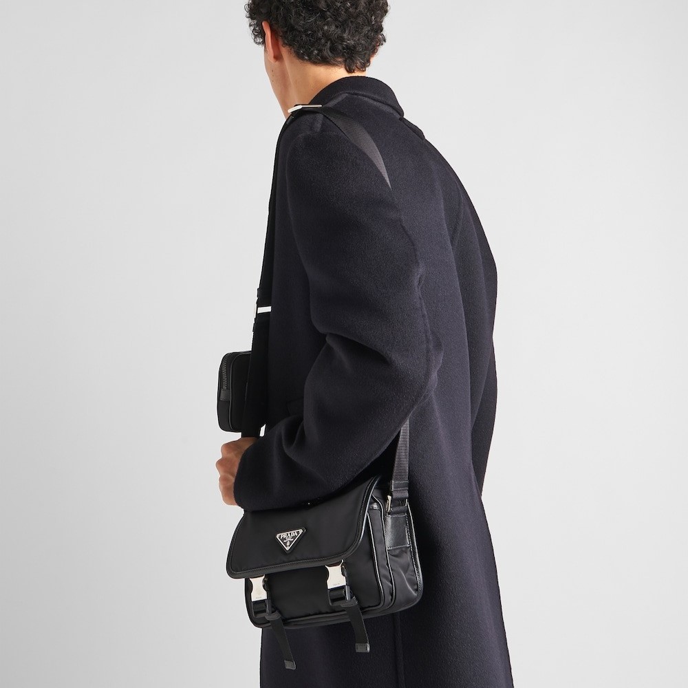 Pra*a Re-Nylon And Leather Shoulder Bag For Men 8.7in/22cm 2VD034_2DMH_F0002_V_XOP