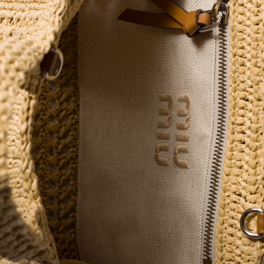 Miu Miu Raffia-Effect Woven Tote Bag Beige For Women 22.5cm/8.9in – 5BA283_ADO1_F0A5T_V_OOO