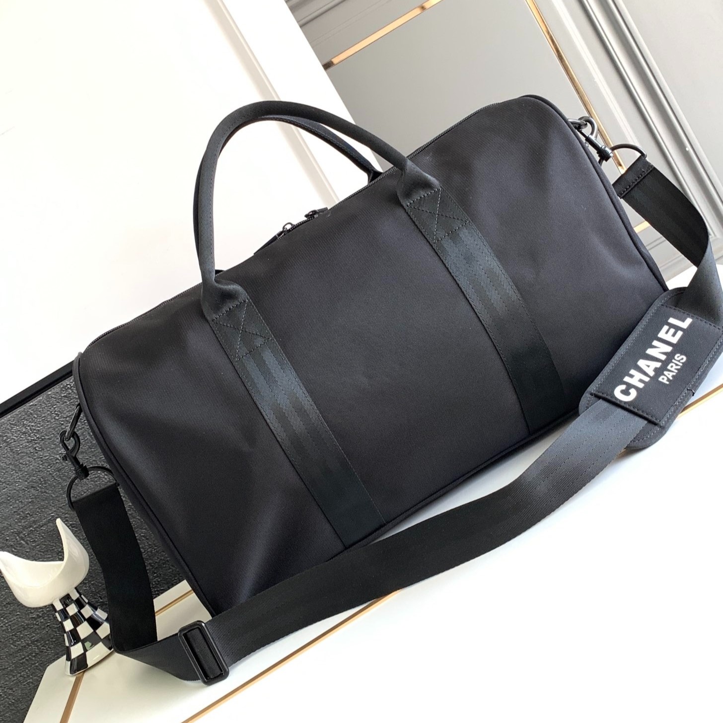 Ch**el CC Logo Novelty Boston Travel Bag Black For Women 17.7in/45cm