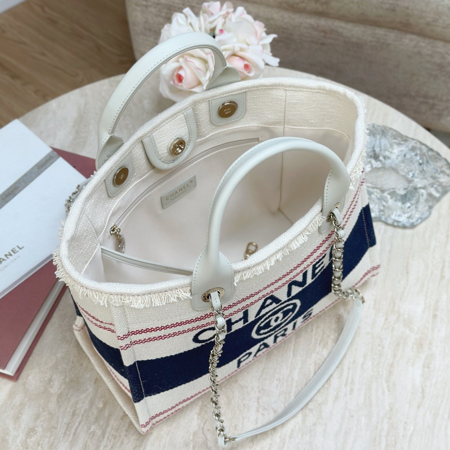 Ch**el Large Deauville Tote Bag Beige For Women 35cm/14in