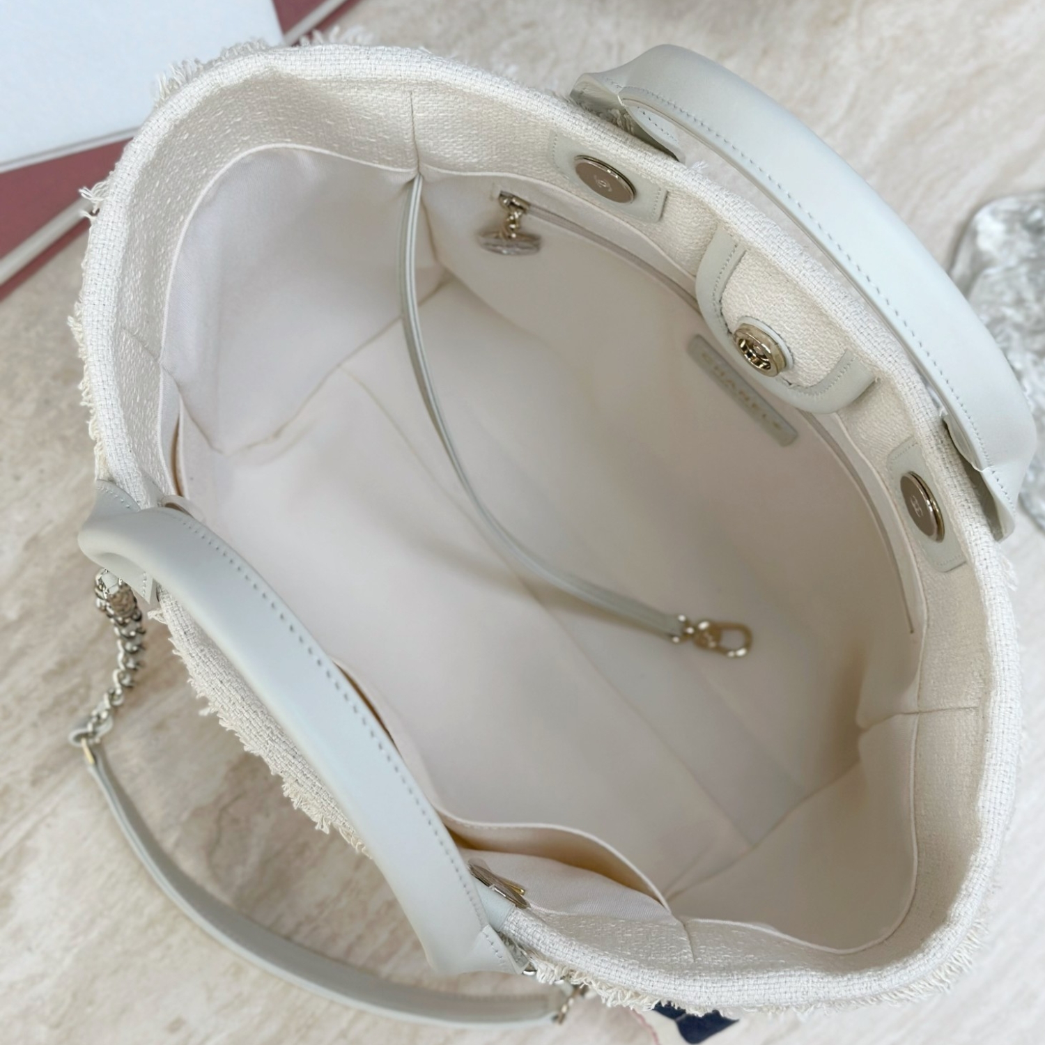 Ch**el Large Deauville Tote Bag Beige For Women 35cm/14in