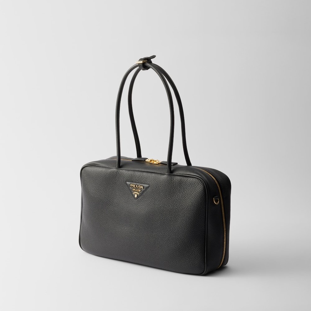 Pra*a Large Leather Top-Handle Bag Black For Men 13.4in/34cm 1BB128_2DKV_F0632_V_ONO