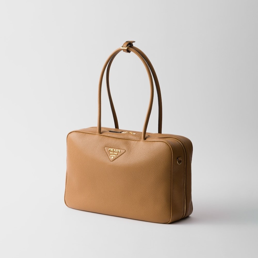 Pra*a Large Leather Top-Handle Bag Caramel For Men 13.4in/34cm 1BB128_2DKV_F03V8_V_ONO