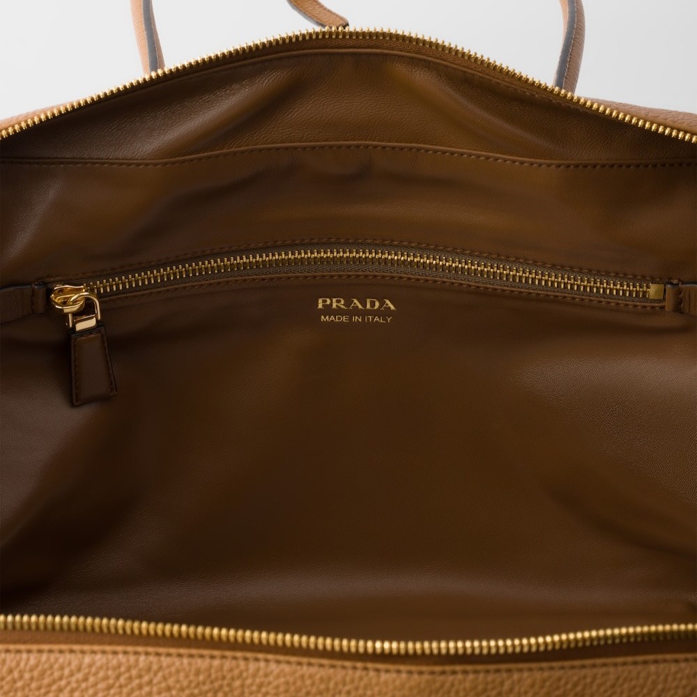 Pra*a Large Leather Top-Handle Bag Caramel For Men 13.4in/34cm 1BB128_2DKV_F03V8_V_ONO