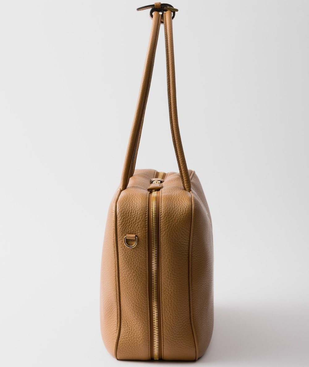 Pra*a Large Leather Top-Handle Bag Caramel For Men 13.4in/34cm 1BB128_2DKV_F03V8_V_ONO