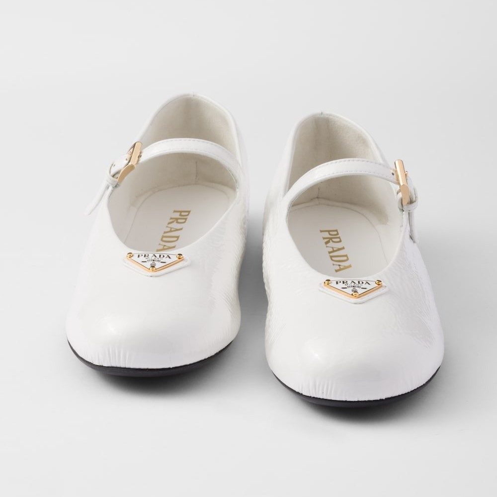 Pra*a Patent Leather Ballerinas White For Women 1F793N_H27_F0009_F_005