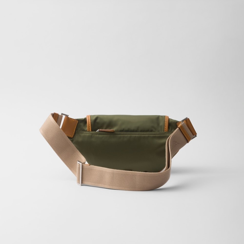 Pra*a Re-Nylon And Leather Shoulder Bag Military/Caramel For Men 7.1in/18cm 2VH176_2CX2_F03UQ_V_OOO