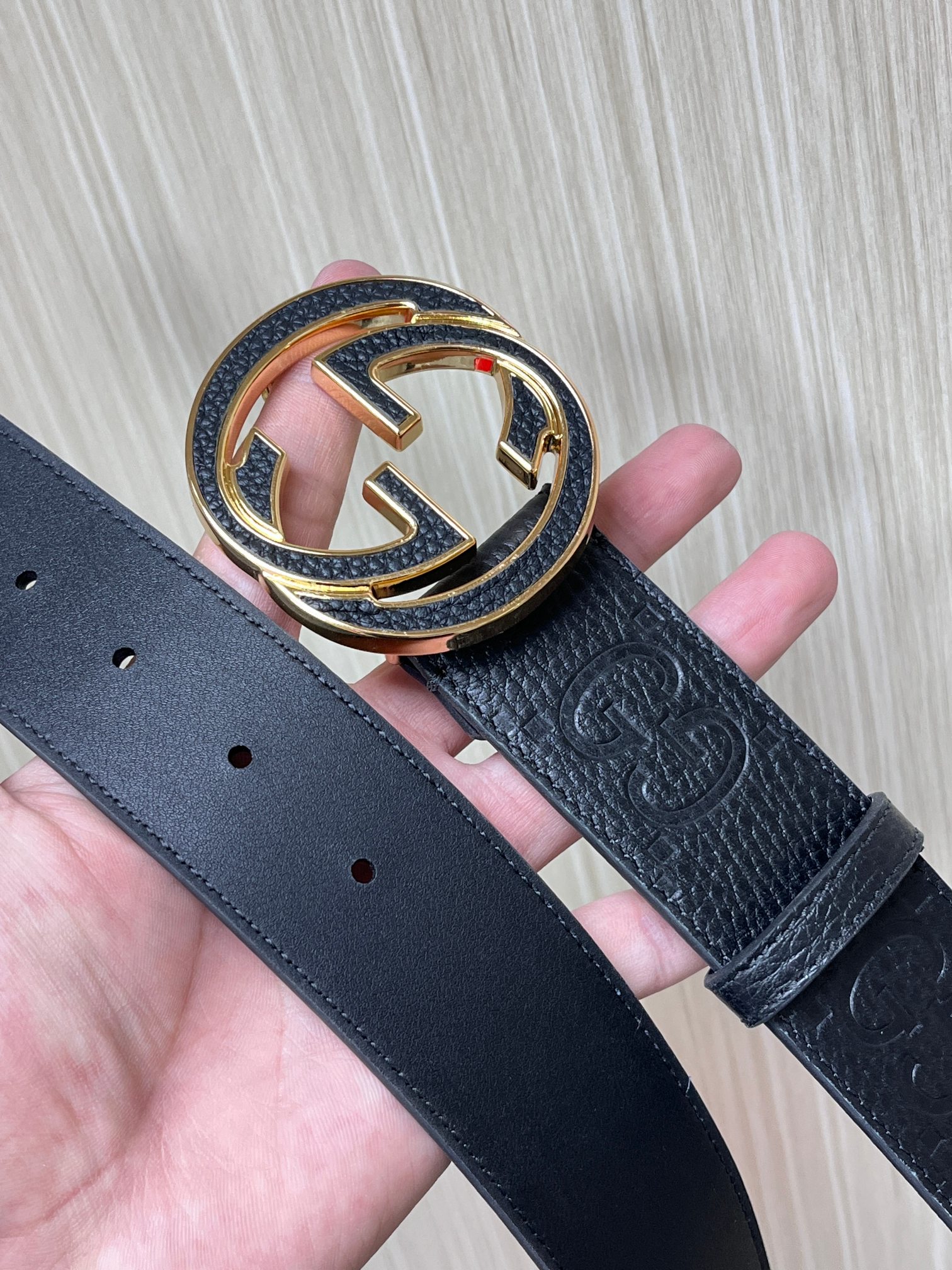Gvc*1 GG Marmont Circle Buckle Belt Black Leather With Gold Trim 40mm