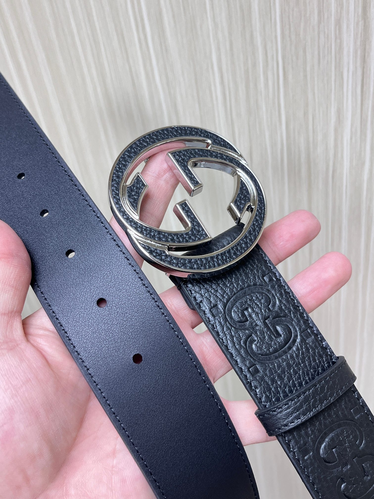 Gvc*1 GG Marmont Circle Buckle Belt Black Leather With Silver Trim 40mm