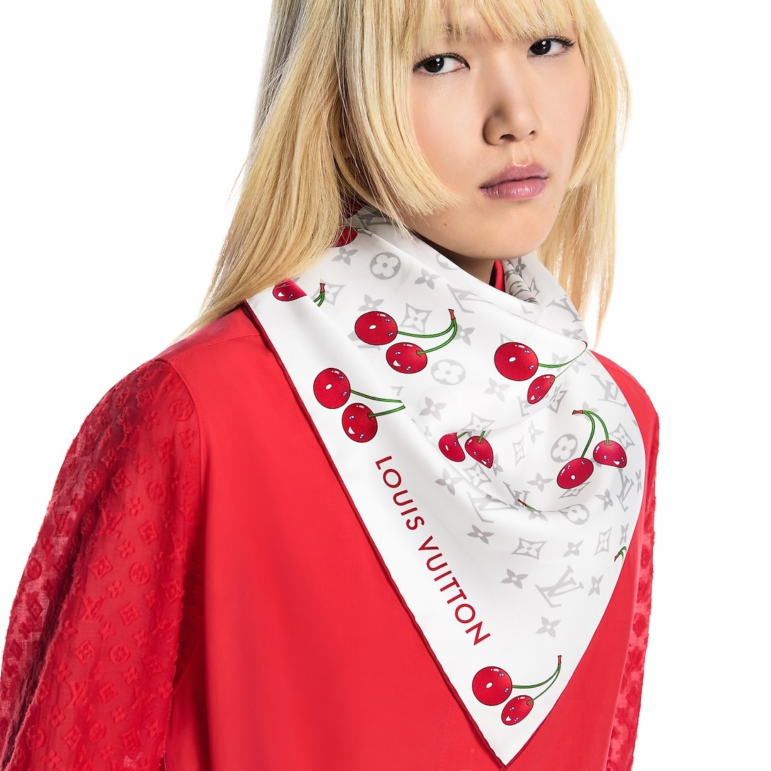 L0vis Vvtt0n LV x TM Monogram Cerise Square 90 White For Women 35.4in/90cm M94966