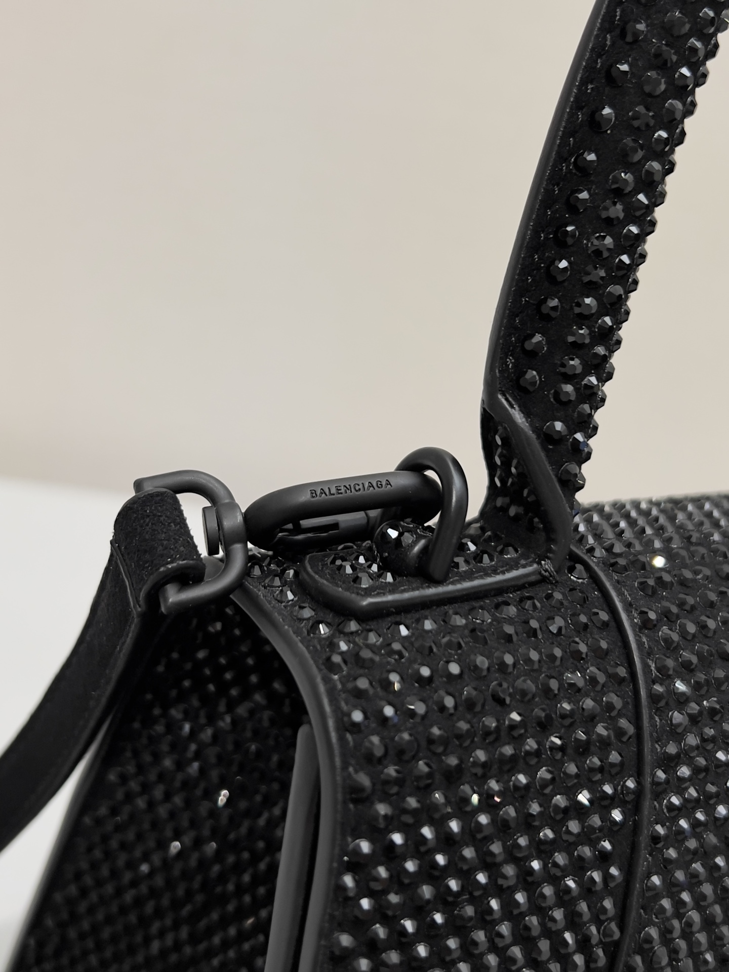 [True-to-ORIGINAL] Ba1en*iaga Furry Hourglass Small Handbag With Rhinestones In Black For Women 24cm/9.4in